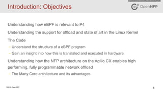 6©2016 Open-NFP
Introduction: Objectives
Understanding how eBPF is relevant to P4
Understanding the support for offload an...