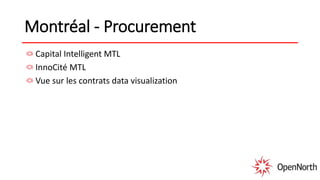 Montréal - Procurement
Capital Intelligent MTL
InnoCité MTL
Vue sur les contrats data visualization
 
