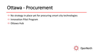 Ottawa - Procurement
No strategy in place yet for procuring smart city technologies
Innovation Pilot Program
Ottawa Hub
 