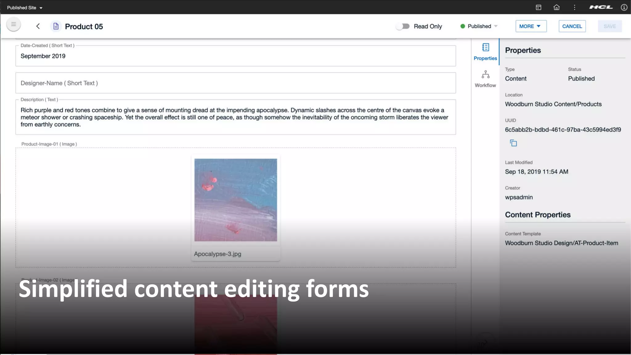 Copyright © 2019 HCL Technologies Limited | www.hcltechsw.com 20
Simplified content editing forms
 