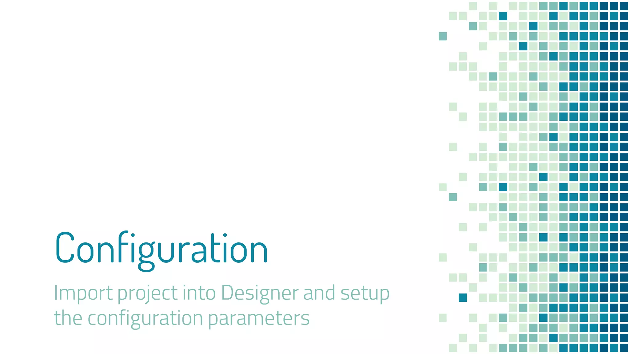 Configuration
Import project into Designer and setup
the configuration parameters
 