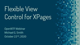 Flexible View
Control for XPages
OpenNTF Webinar
Michael G. Smith
October 22nd, 2020
 