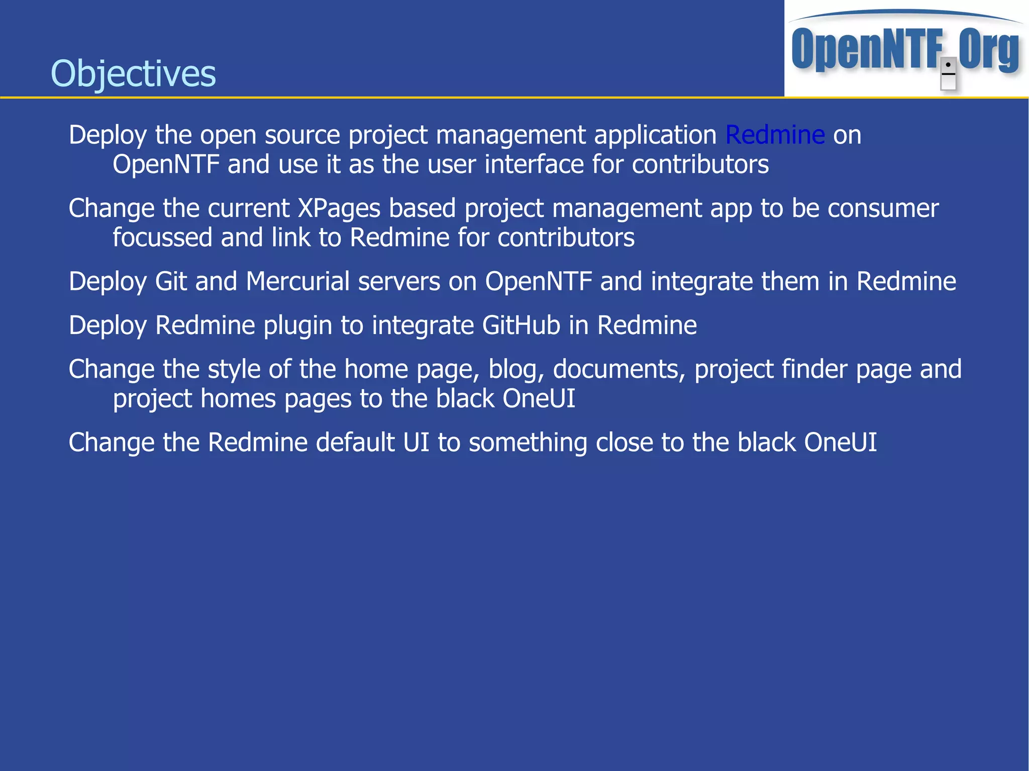 Provide version control systems on OpenNTF First prio: Git, Mercurial 