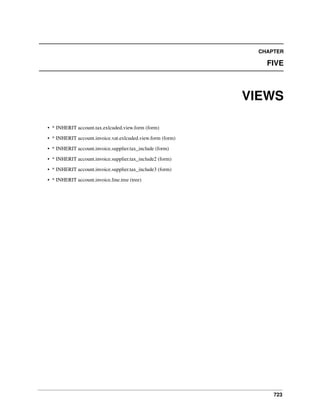CHAPTER

FIVE

VIEWS
• * INHERIT account.tax.exlcuded.view.form (form)
• * INHERIT account.invoice.vat.exlcuded.view.form (form)
• * INHERIT account.invoice.supplier.tax_include (form)
• * INHERIT account.invoice.supplier.tax_include2 (form)
• * INHERIT account.invoice.supplier.tax_include3 (form)
• * INHERIT account.invoice.line.tree (tree)

723

 