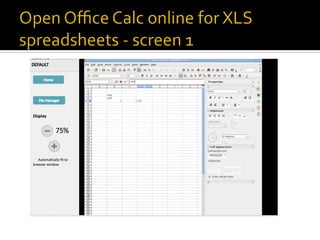 Open Office Calc online for creating and editing XLS spreadsheets
