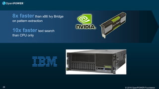© 2016 OpenPOWER Foundation28
8x faster than x86 Ivy Bridge
on pattern extraction
10x faster text search
than CPU only
 