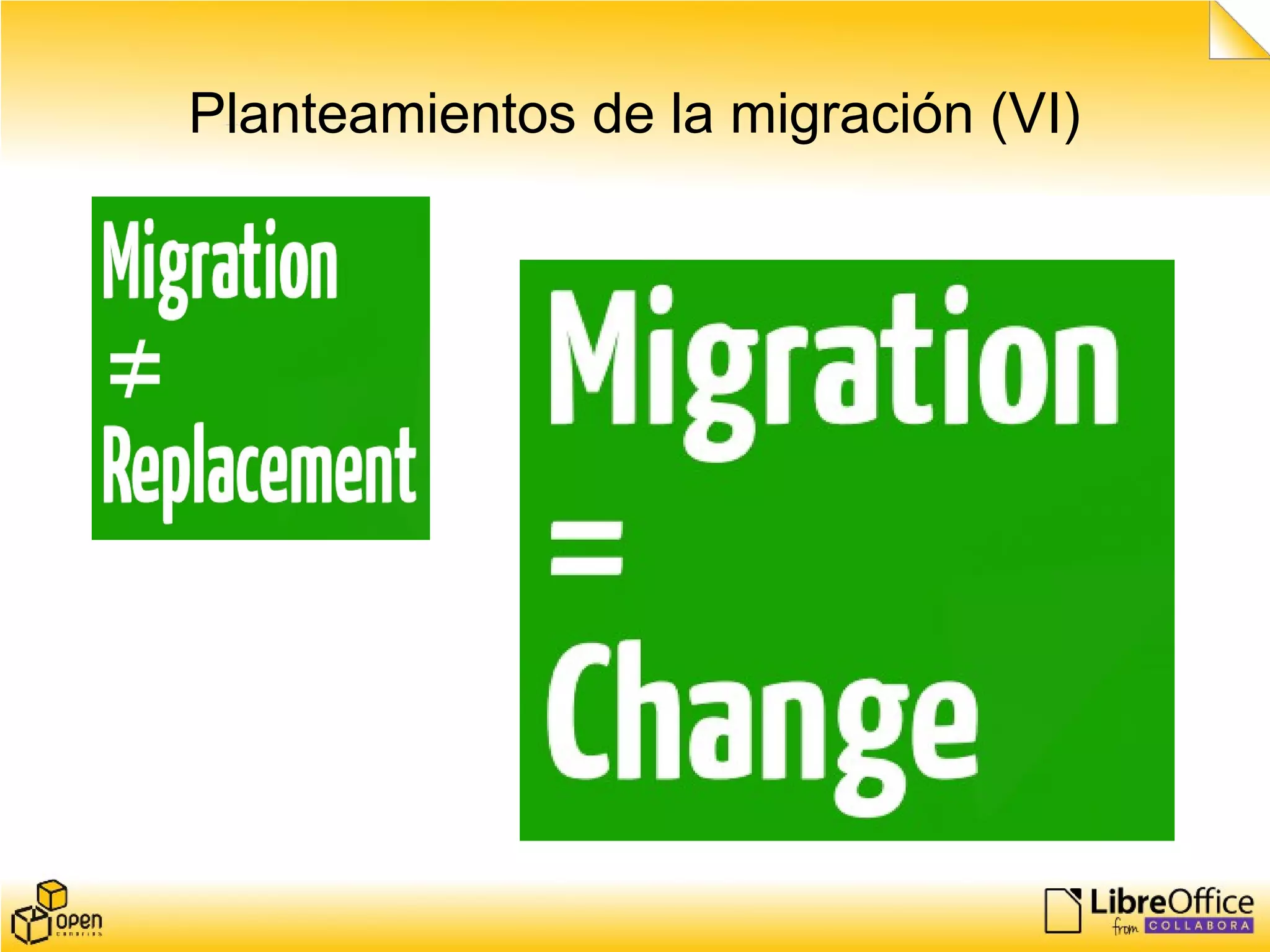 Planteamientos de la migración (VI)
 