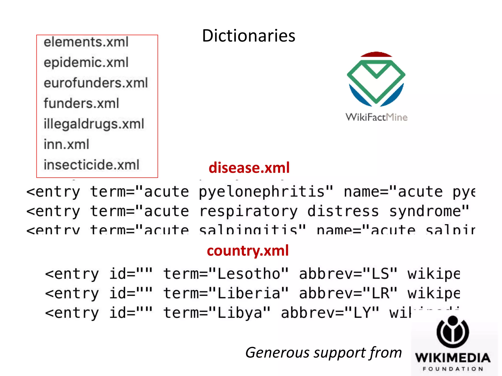 Dictionaries
disease.xml
country.xml
Generous support from
 