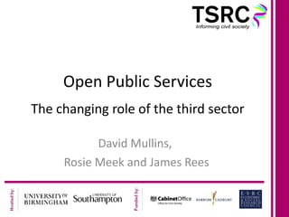 Open Public Services The changing role of the third sector David Mullins,  Rosie Meek and James Rees 