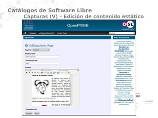 Catálogos de Software Libre
     Capturas (V) – Edición de contenido estático
 