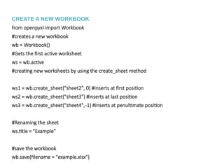 OpenpyXL Topic Notes in python perform excel operations | PPTX