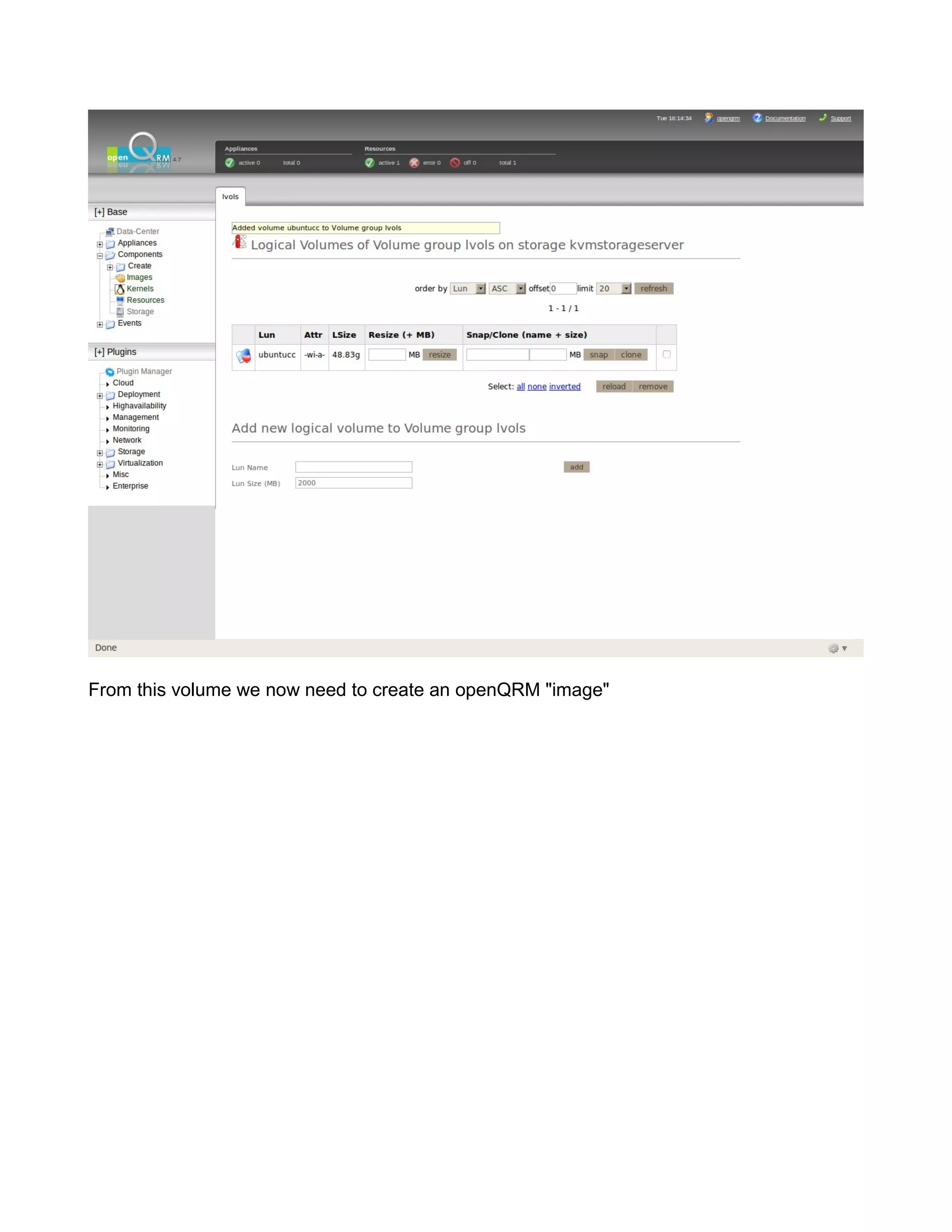From this volume we now need to create an openQRM "image"
 