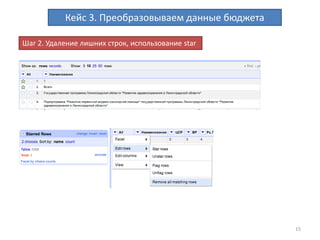15
Кейс 2. Преобразовываем текстовые данные в таблицу
Пример данных: Шаг 1. Создаем новый проект
Шаг 2. Делим данные на несколько столбцов
В качестве разделителя используем: ‘ (‘
 