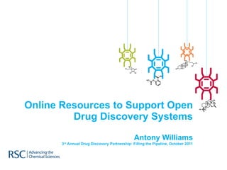 Online Resources to Support Open Drug Discovery Systems Antony Williams 3 rd  Annual Drug Discovery Partnership: Filling the Pipeline, October 2011 