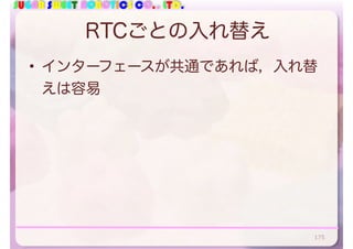 SUGAR SWEET ROBOTICS CO., LTD.
RTCごとの入れ替え
• インターフェースが共通であれば，入れ替
えは容易
175
 