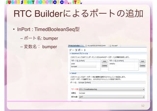 SUGAR SWEET ROBOTICS CO., LTD.
RTC Builderによるポートの追加
• InPort : TimedBooleanSeq型
– ポート名: bumper
– 変数名： bumper
52
 