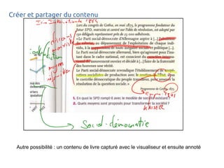 Créer et partager du contenu
Autre possibilité : un contenu de livre capturé avec le visualiseur et ensuite annoté
 