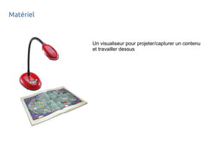 Matériel
Un visualiseur pour projeter/capturer un contenu
et travailler dessus
 