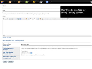 User friendly interface for
adding / editing content.
 