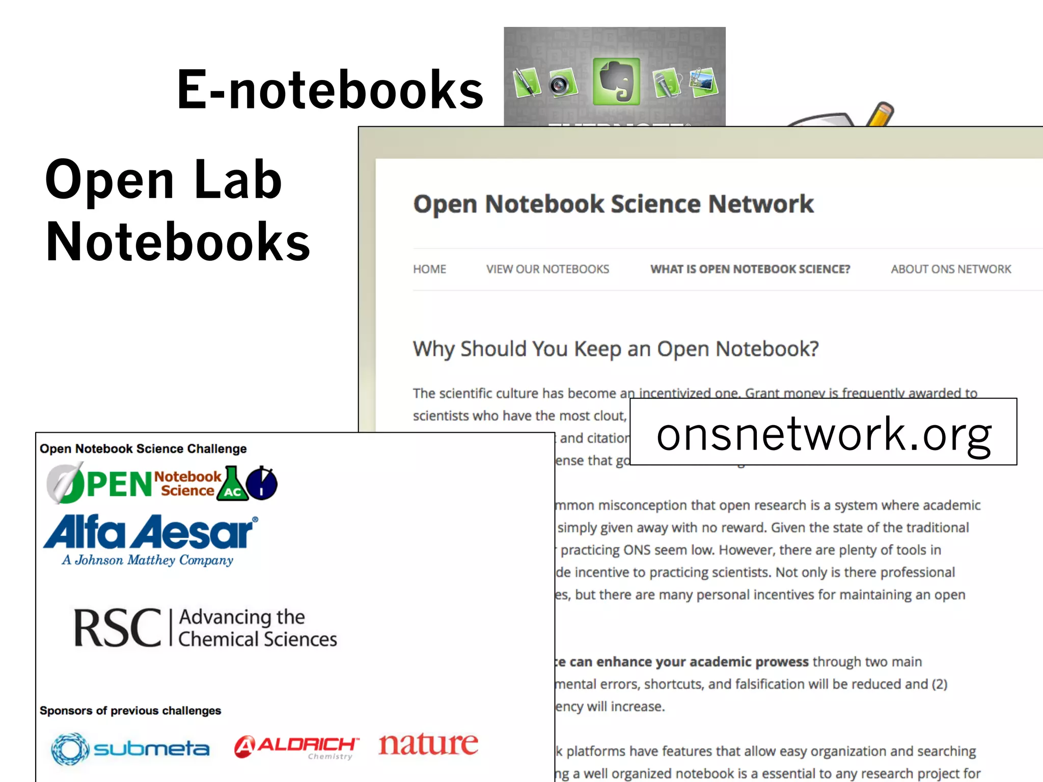 E-notebooks
Open Lab
Notebooks
onsnetwork.org
 