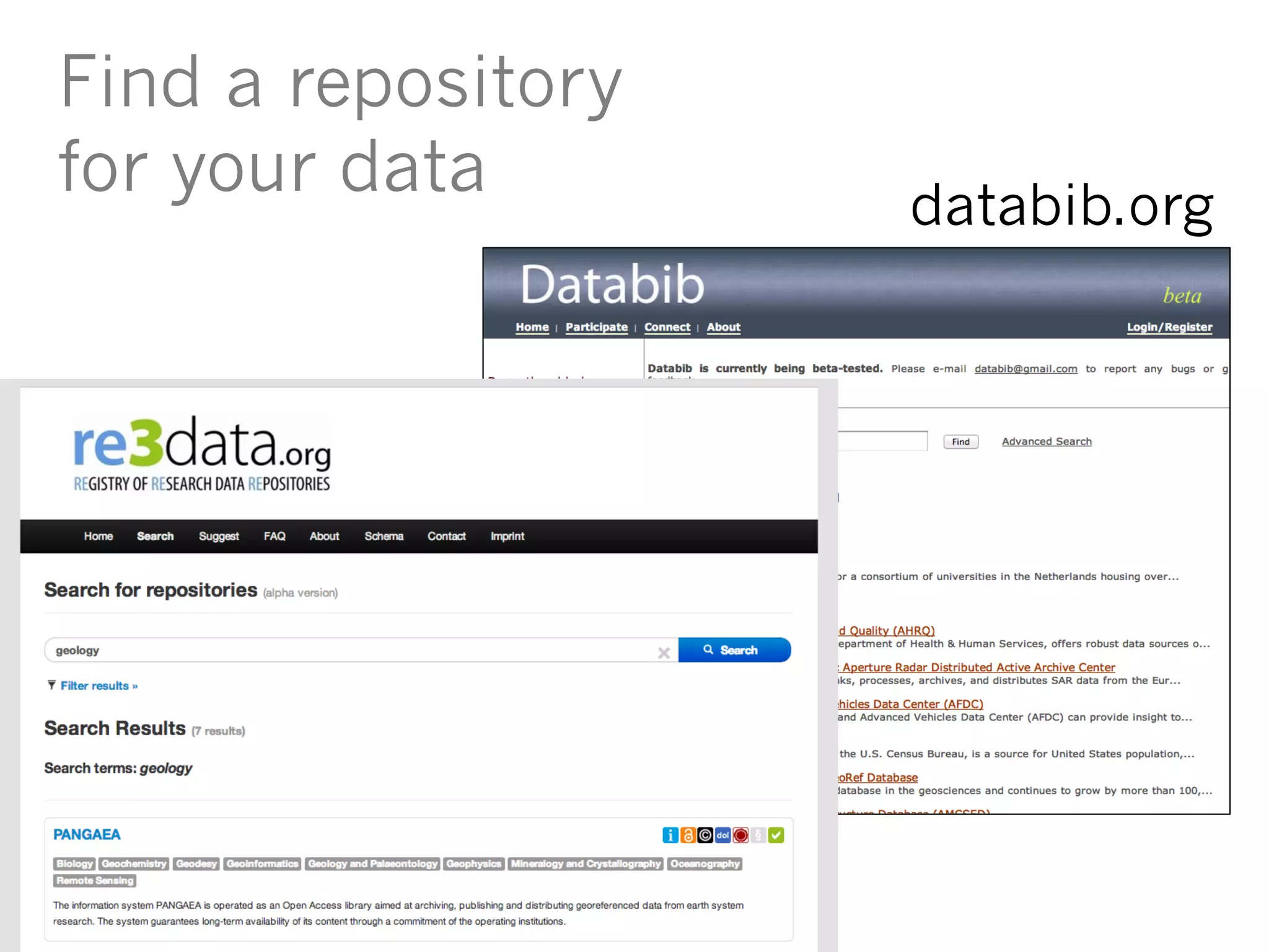 databib.org
Where
should I put
my data?
Find a repository
for your data
 