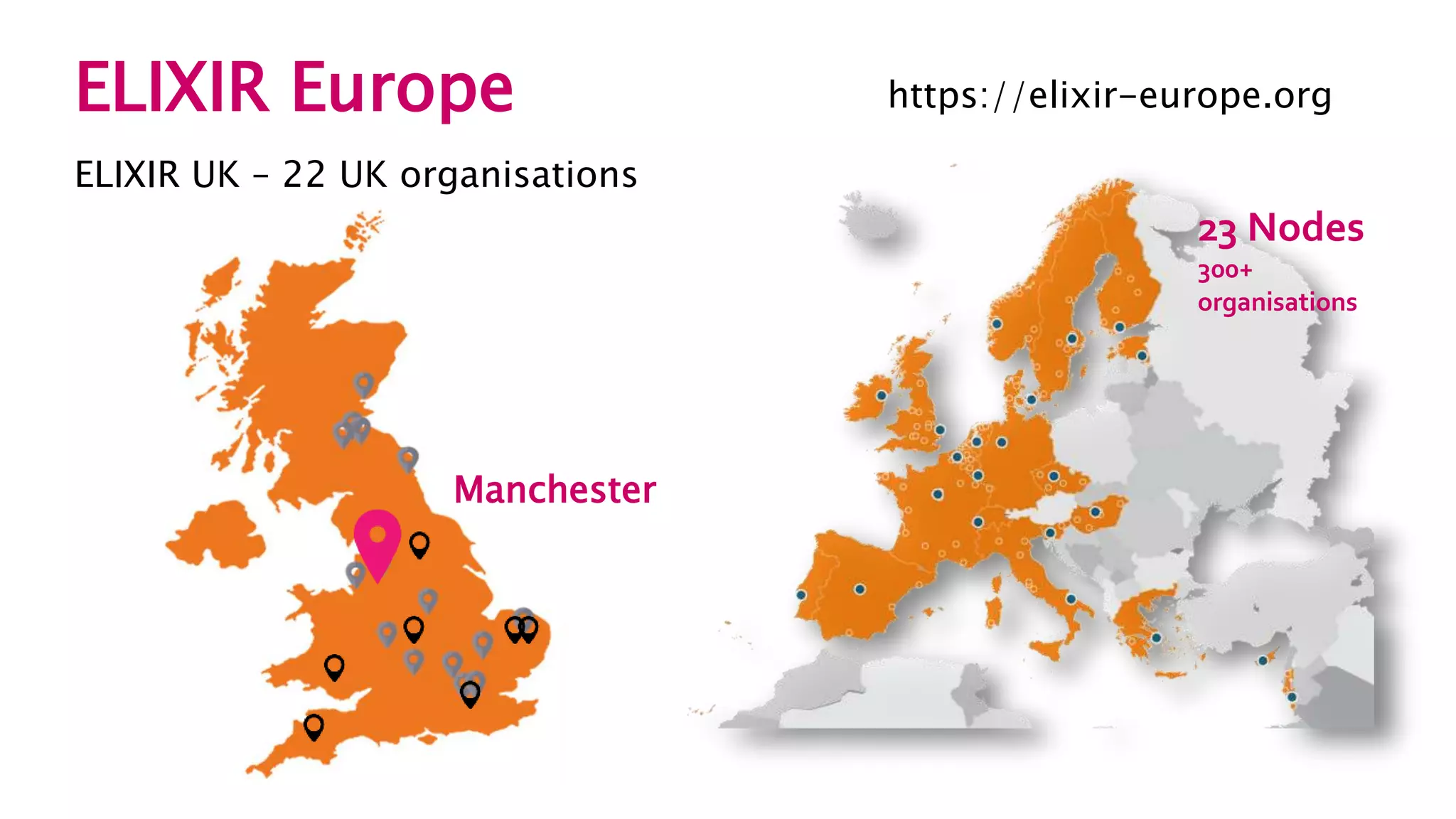ELIXIR Europe
ELIXIR UK – 22 UK organisations
23 Nodes
300+
organisations
https://elixir-europe.org
Manchester
 