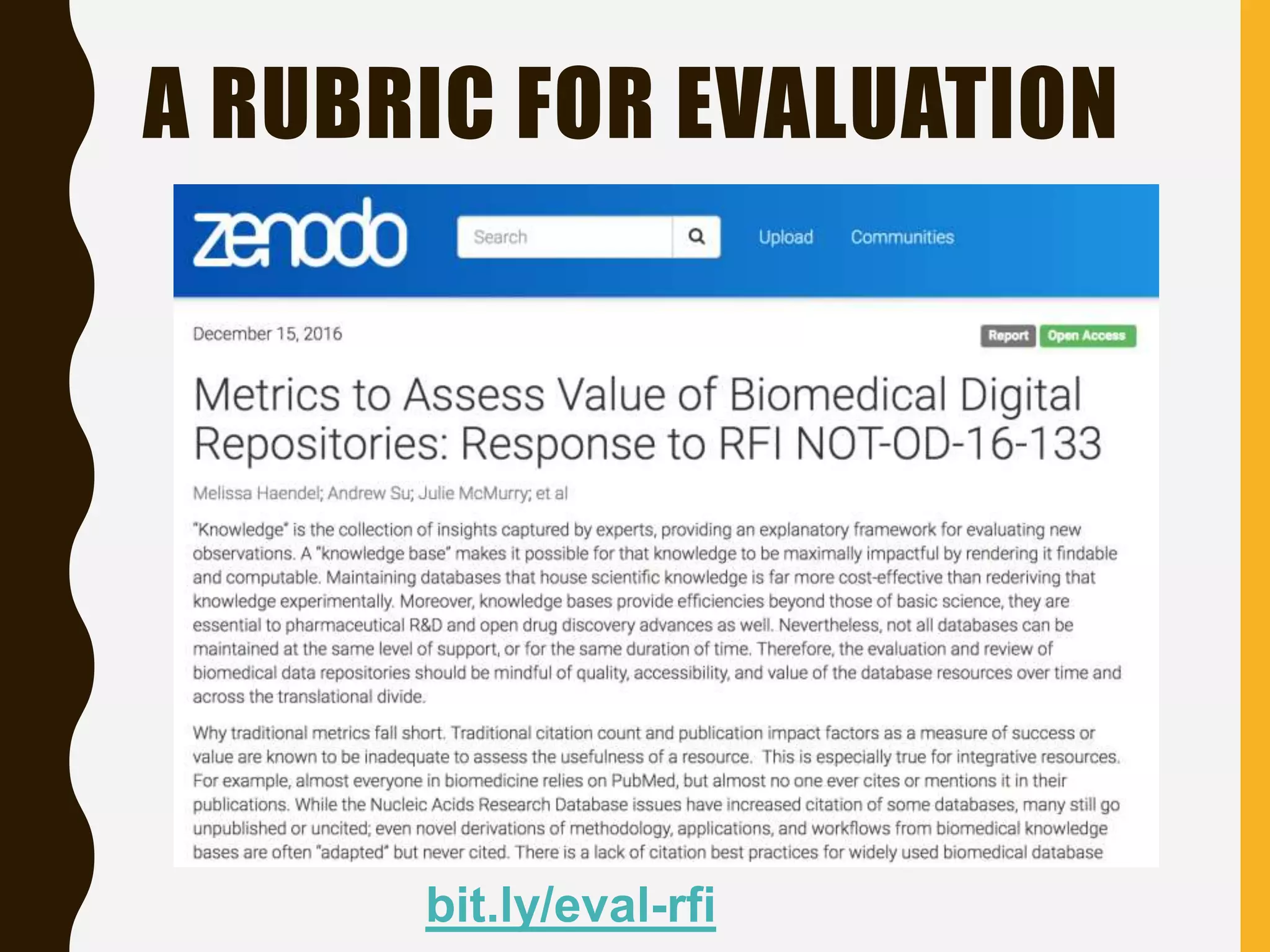 A RUBRIC FOR EVALUATION
bit.ly/eval-rfi
 