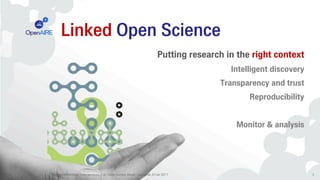 Linked Open Science
Putting research in the right context
Intelligent discovery
Transparency and trust
Reproducibility
Monitor & analysis
Frontiers Workshop: Data Services in an Open-Access World, Lausanne, 8 Feb 2017 3
 