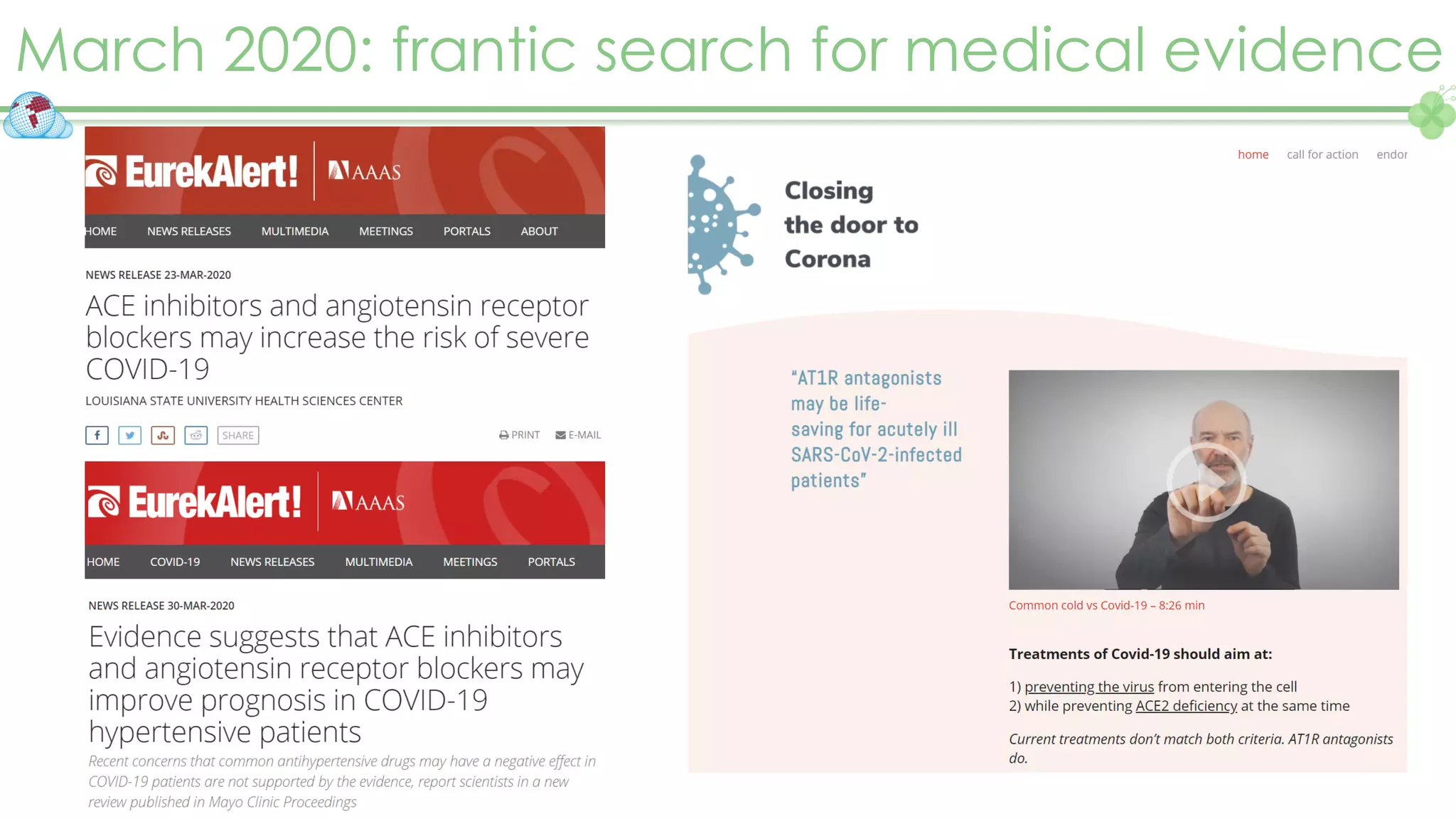 March 2020: frantic search for medical evidence
 