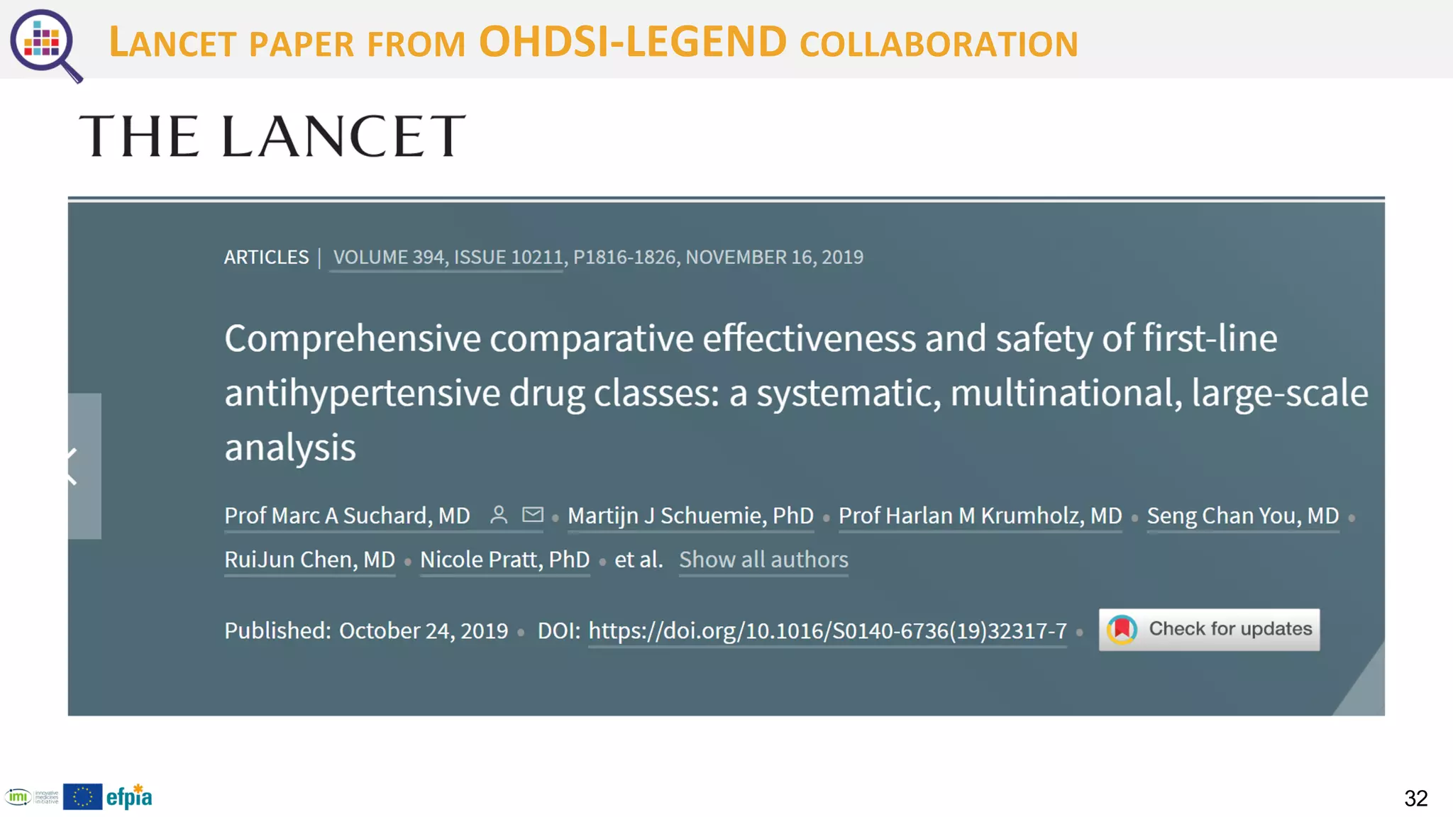 32
LANCET PAPER FROM OHDSI-LEGEND COLLABORATION
 