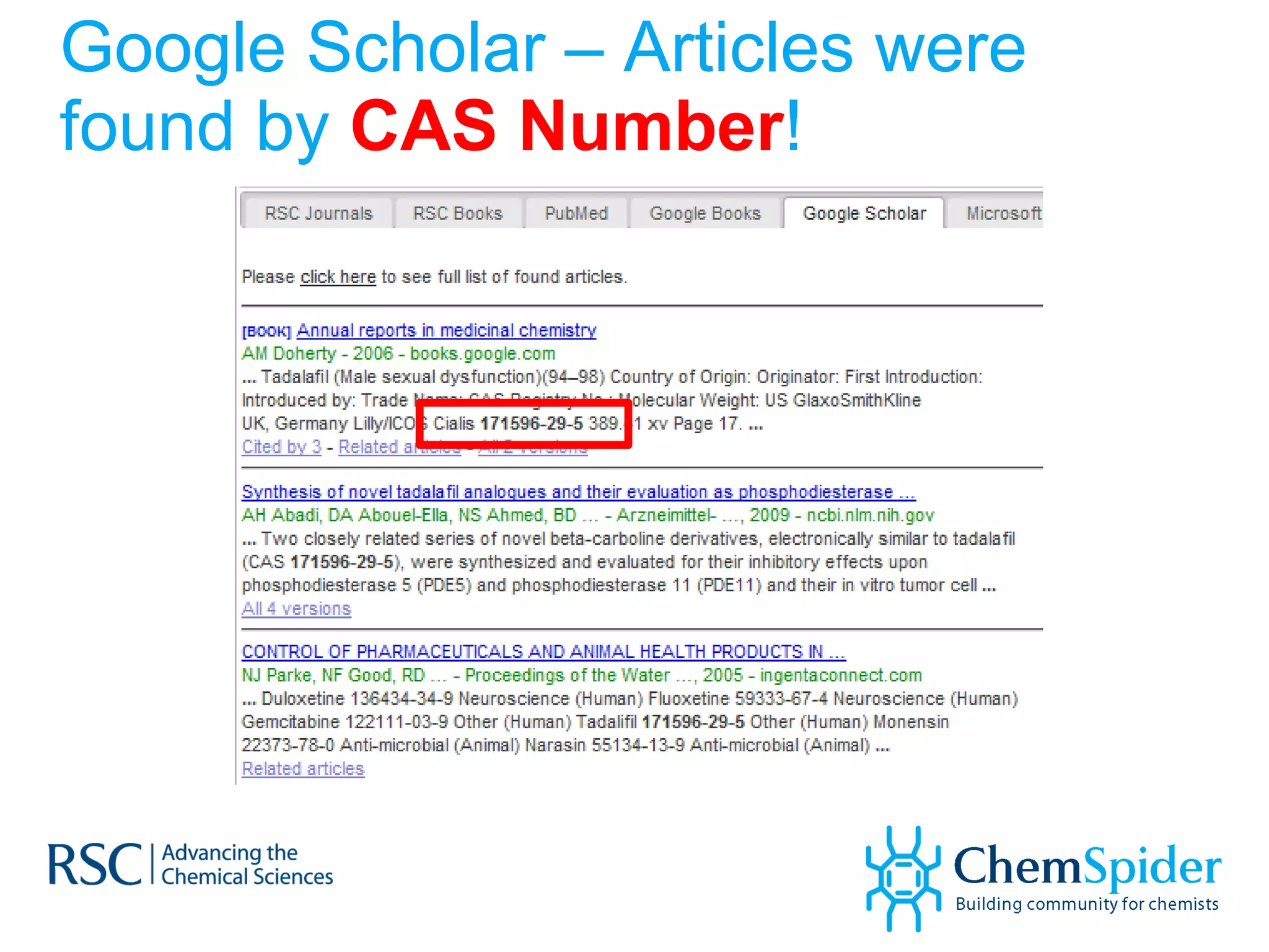 Google Scholar – Articles were found by  CAS Number ! 