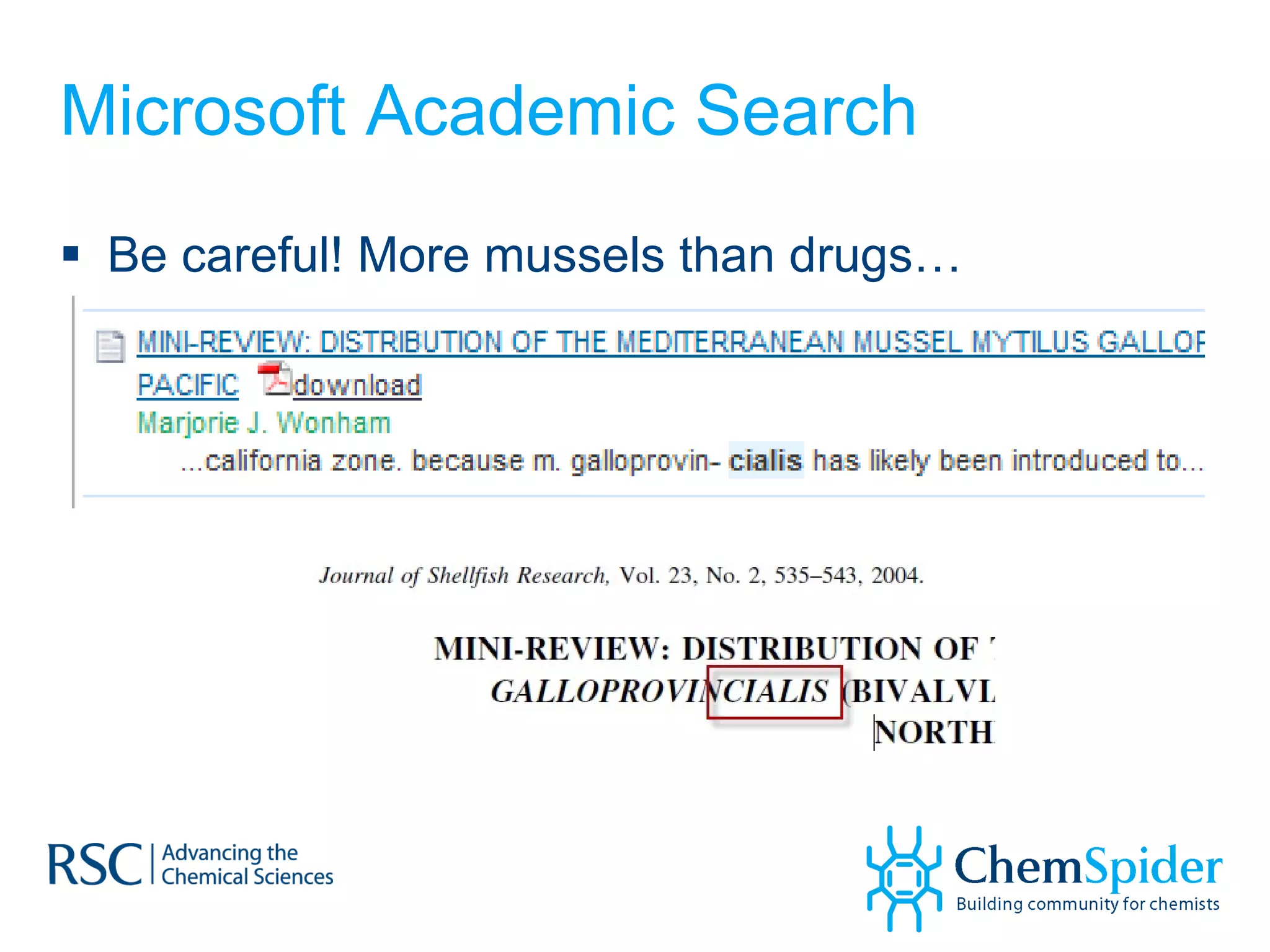Microsoft Academic Search Be careful! More mussels than drugs… 
