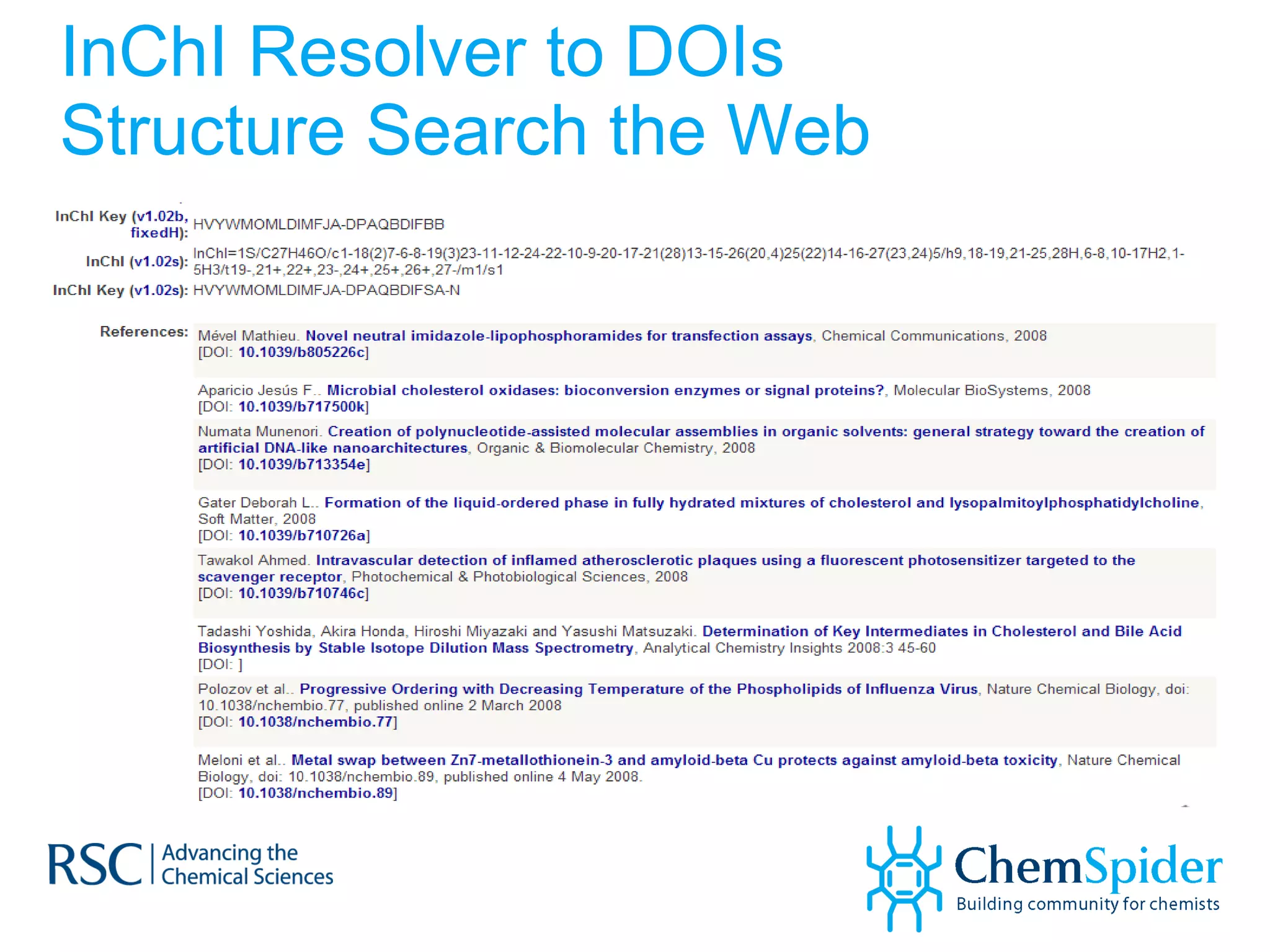 InChI Resolver to DOIs Structure Search the Web 