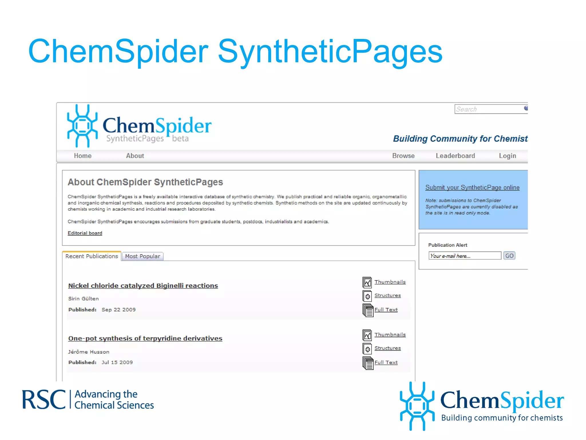 ChemSpider SyntheticPages 