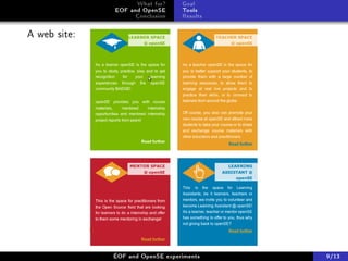 What for?     Goal
              EOF and OpenSE      Tools
                    Conclusion    Results

A web site:




              ÉOF and OpenSE experiments    9/13
 