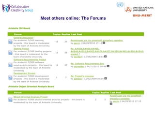 Meet others online: The Forums
 