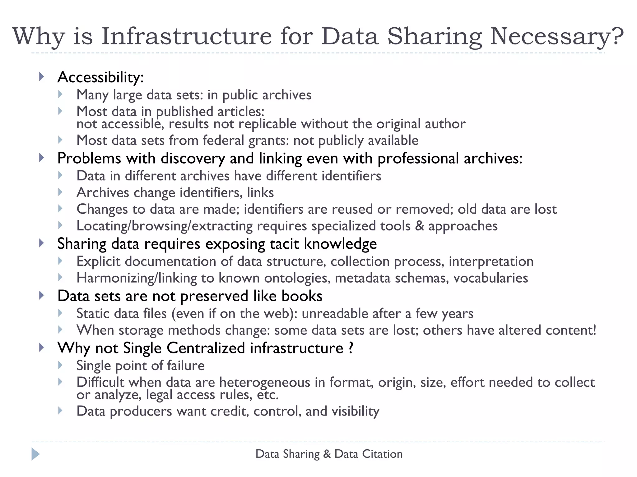 Dataverse For Organizations For Scholars Brand it like your own website. Upload any type of data. Establish a persistent data citation Facilitate data discovery Provide live analysis  Receive permanent storage space Used by archives, libraries, journals, schools Enable contributors to upload data Organize studies by collections Search across a universe of data Control access and terms of use Federate with catalogs and partners:  OAI-PMH, LOCKSS, Z39.50, DDI Gateway to over 39000 social science studies (world’s largest catalog) Web Virtual Hosting 2.0 Service -- Over 350 virtual archives Federated search and delivery 