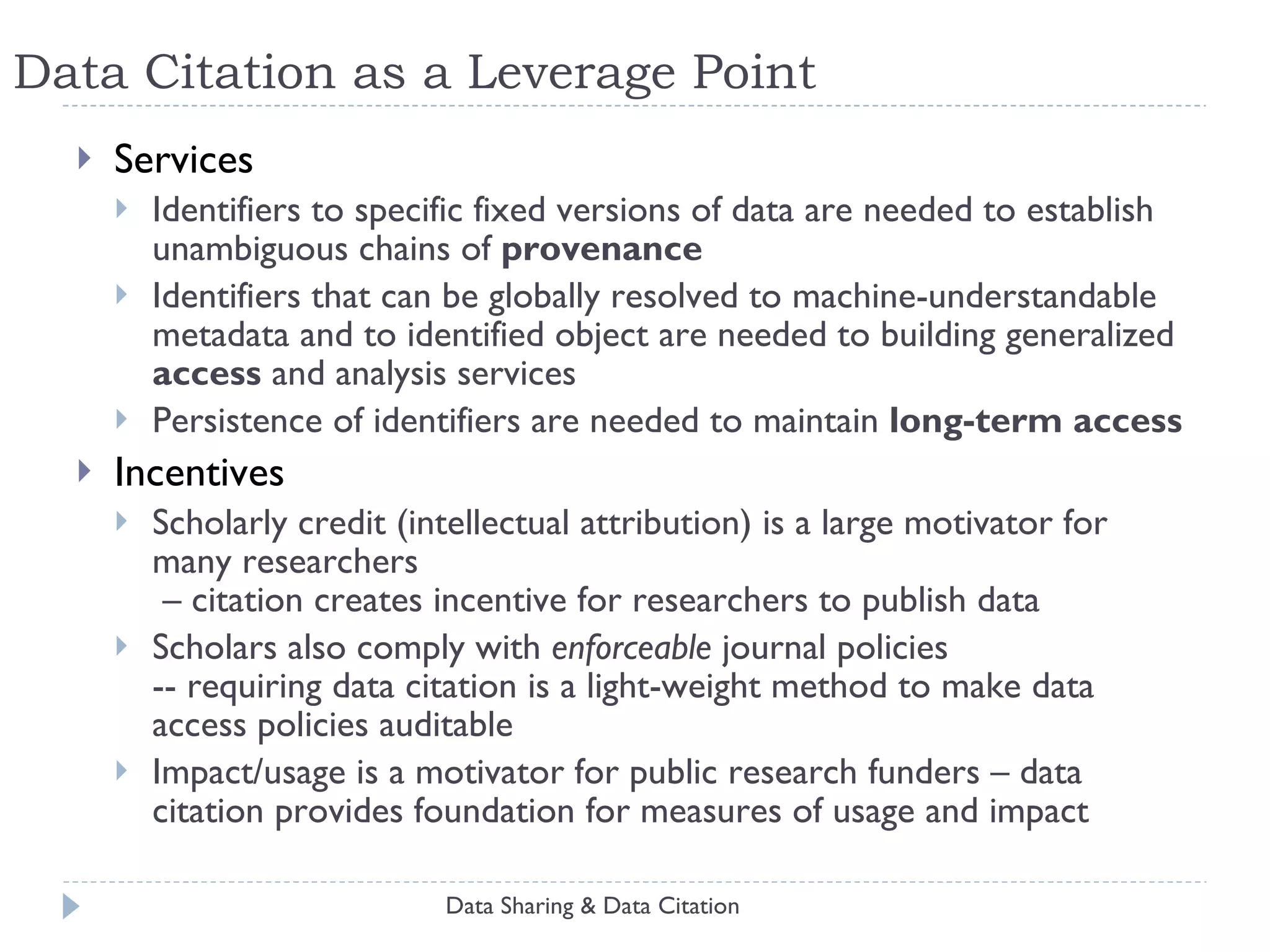 Data Sharing & Data Citation Common Principles 