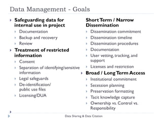Data Management Elements Data Sharing & Data Citation 
