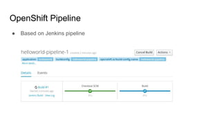 OpenShift Pipeline
● Based on Jenkins pipeline
 