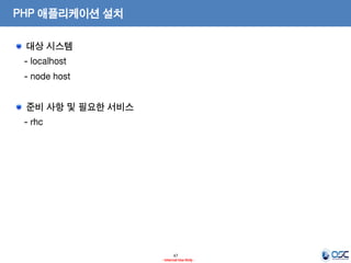 PHP 애플리케이션 설치
대상 시스템
- localhost
- node host

준비 사항 및 필요한 서비스
- rhc

47
- Internal Use Only -

 