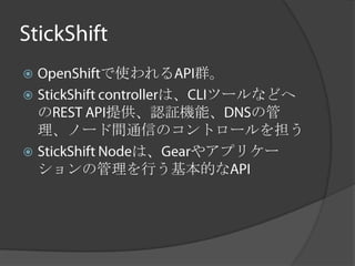      で使われる 群。
          は、 ツールなどへ
  の    提供、認証機能、  の管
  理、ノード間通信のコントロールを担う
        は、  やアプリケー
  ションの管理を行う基本的な
 
