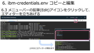 6. ibm-credentials.env コピーと編集
6.3 メニューバーの鉛筆(Edit)アイコンをクリックして、
エディターを⽴ちあげる
上半分にエディターが開きます
 