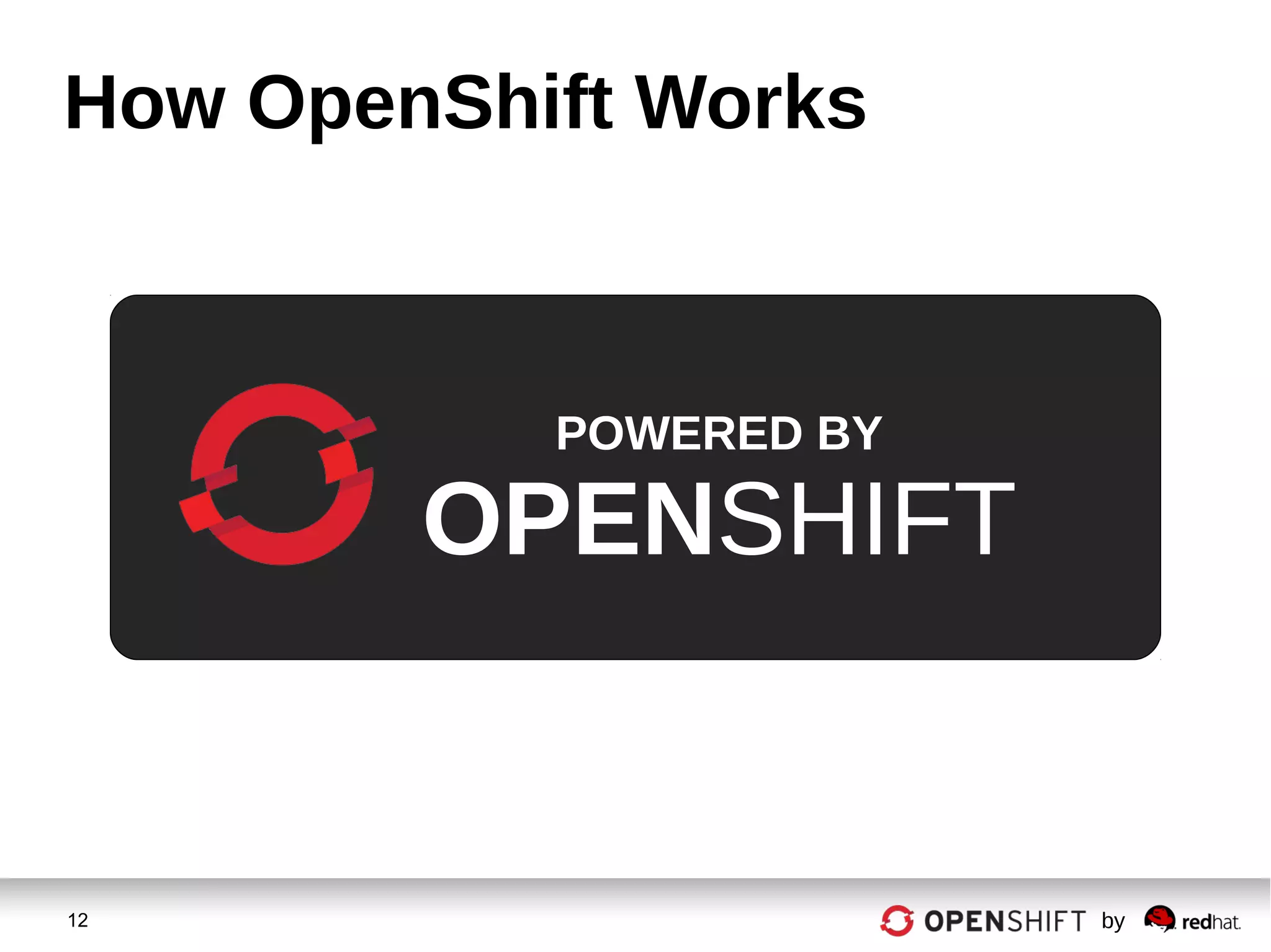 12 by
How OpenShift Works
POWERED BY
OPENSHIFT
 