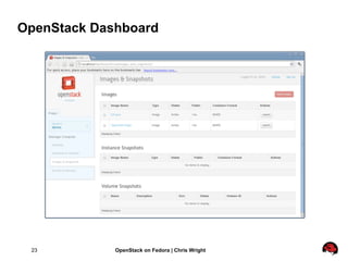 OpenStack Dashboard




 23          OpenStack on Fedora | Chris Wright
 