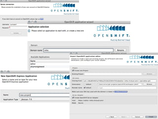 rhc-create-domain Usage: /usr/bin/rhc-create-domain Bind a registered rhcloud user to a domain in rhcloud. -n|--namespace  namespace  Namespace for your application(s) (alphanumeric - max 16 chars) -l|--rhlogin  rhlogin  Red Hat login (RHN or OpenShift login with OpenShift Express access)  -p|--password  password  RHLogin password (optional, will prompt) -a|--alter  Alter namespace (will change urls) and/or ssh key -d|--debug  Print Debug info -h|--help  Show Usage info --config  path  Path of alternate config file --timeout #  Timeout, in seconds, for connection 