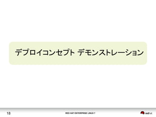 RED HAT ENTERPRISE LINUX 718
デプロイコンセプト デモンストレーション	
 