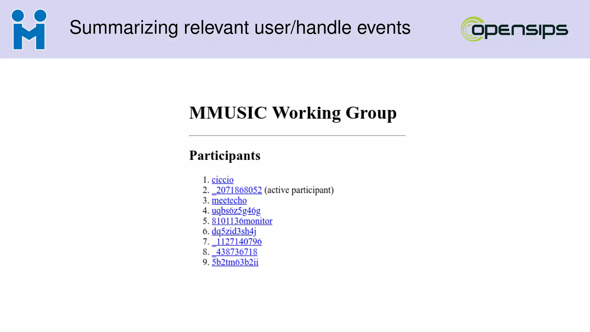 Summarizing relevant user/handle events
 