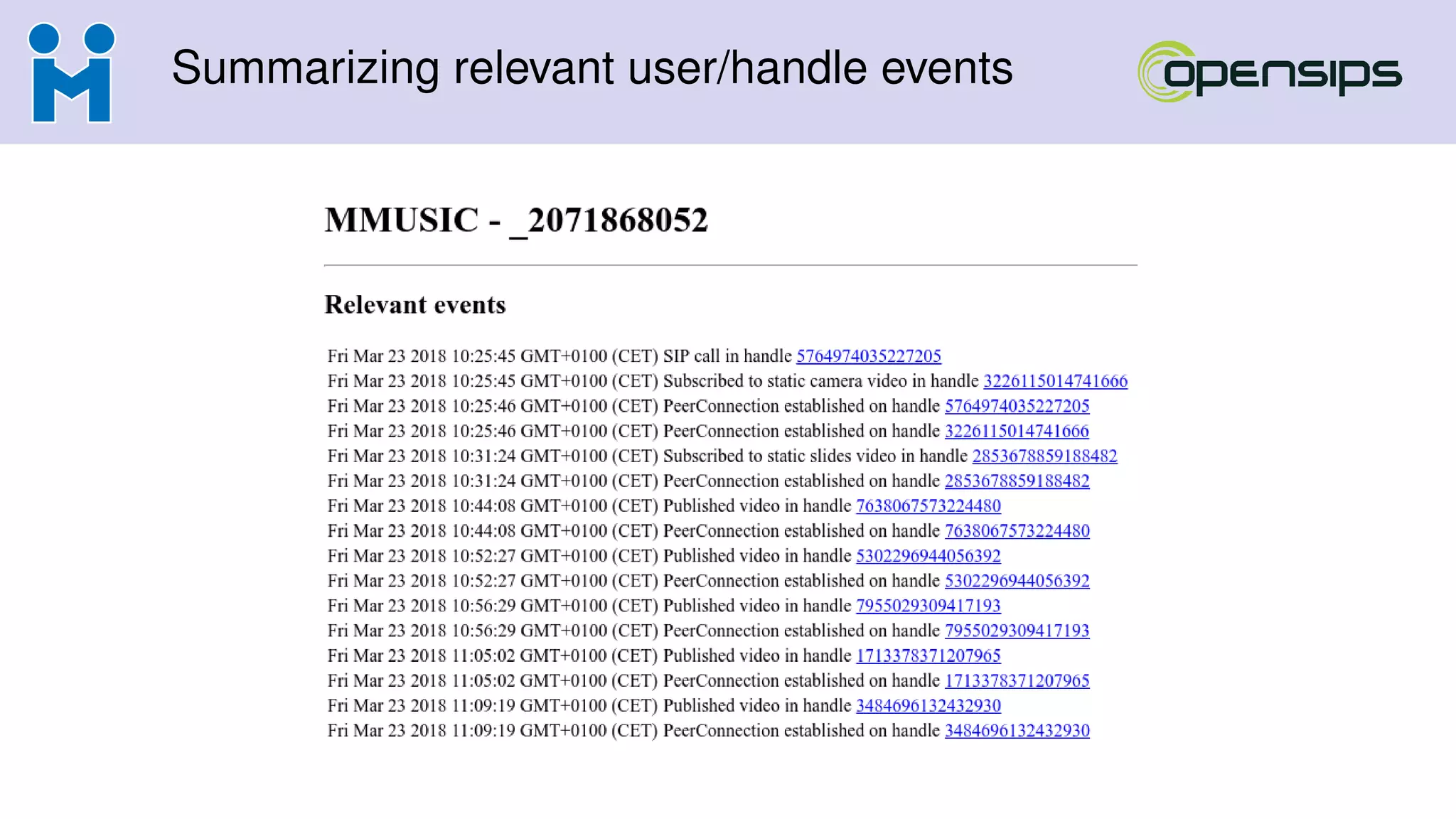 Summarizing relevant user/handle events
 