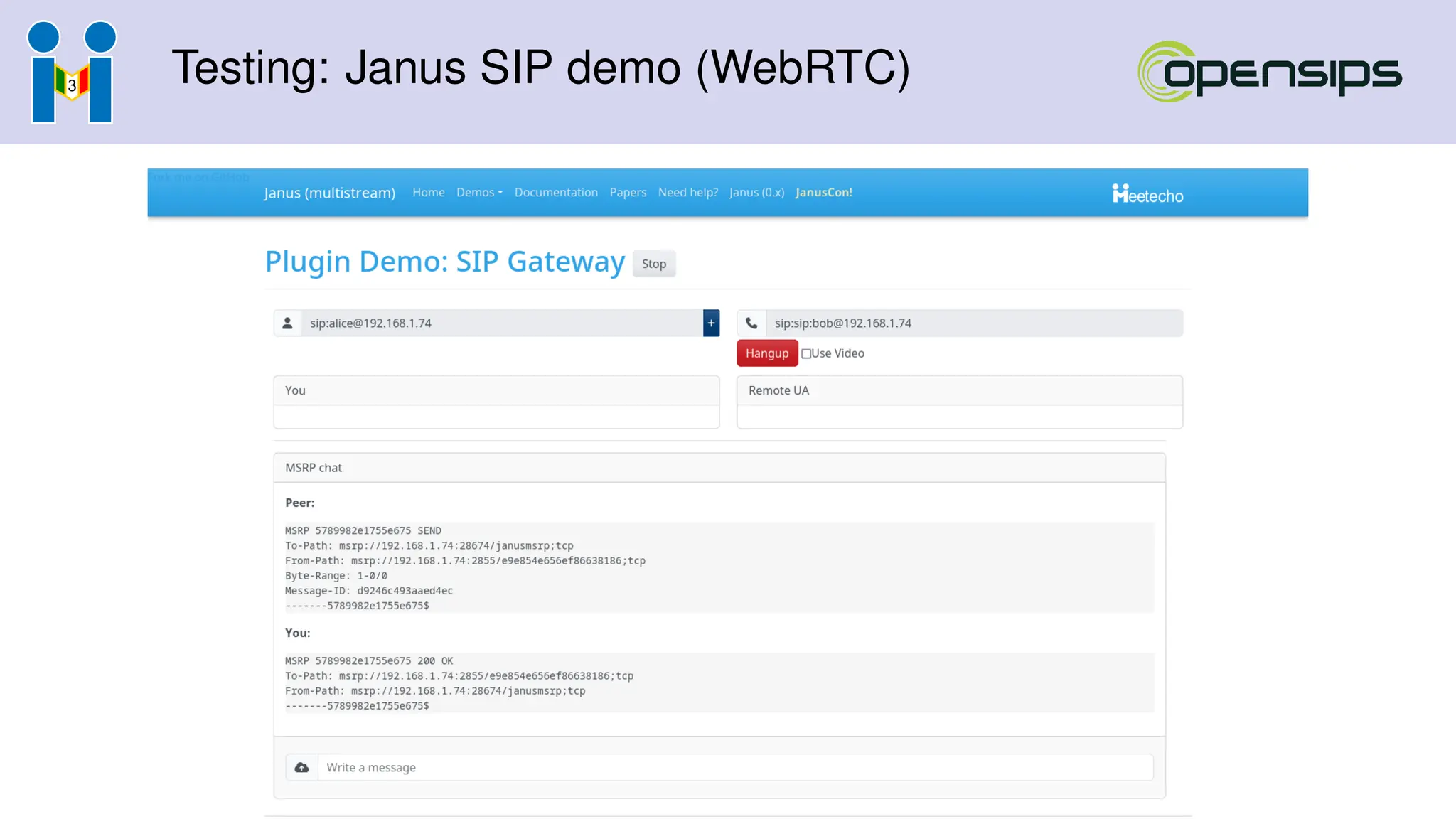 Testing: Janus SIP demo (WebRTC)
 